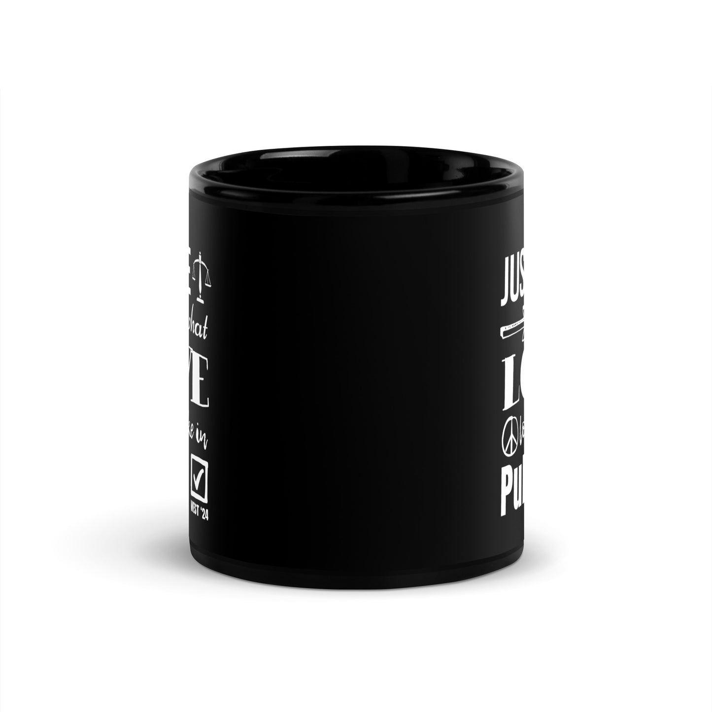 Justice Black Glossy Mug