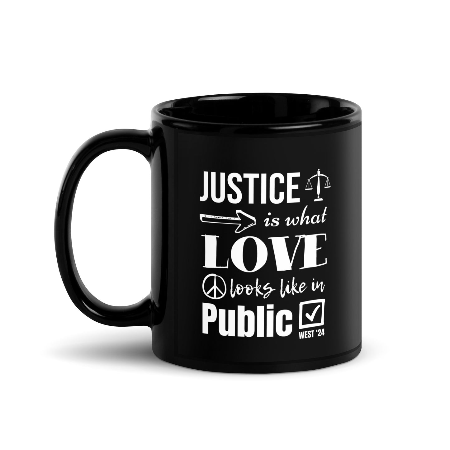 Justice Black Glossy Mug