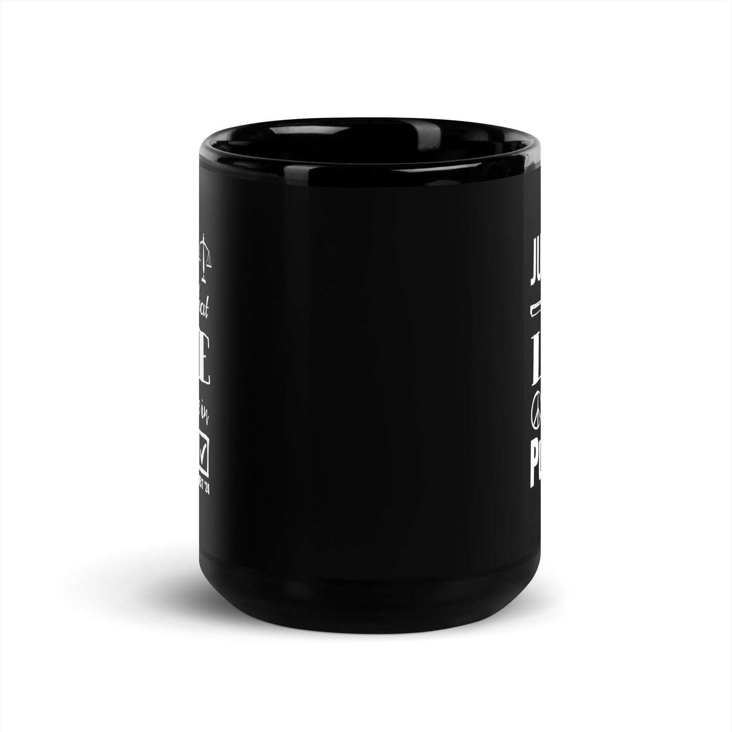 Justice Black Glossy Mug