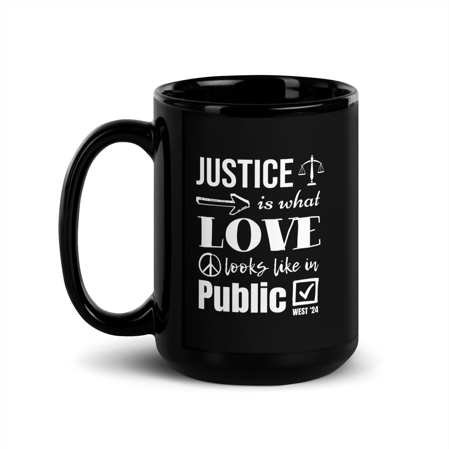 Justice Black Glossy Mug