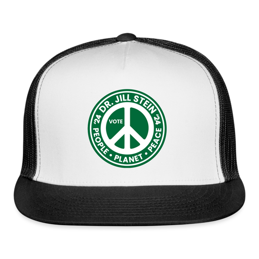 Jill's Peace Sign Printed Trucker Cap - white/black