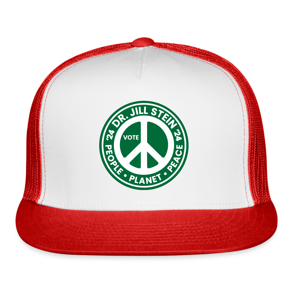 Jill's Peace Sign Printed Trucker Cap - white/red