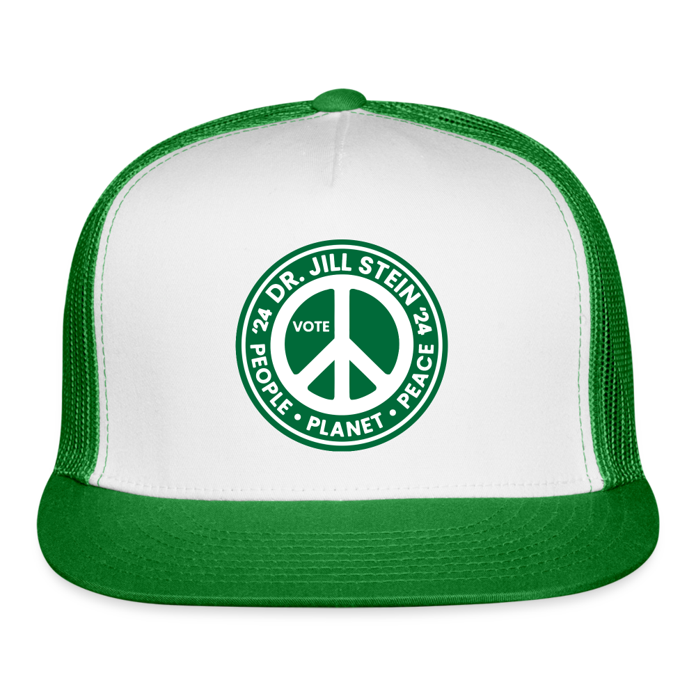 Jill's Peace Sign Printed Trucker Cap - white/kelly green